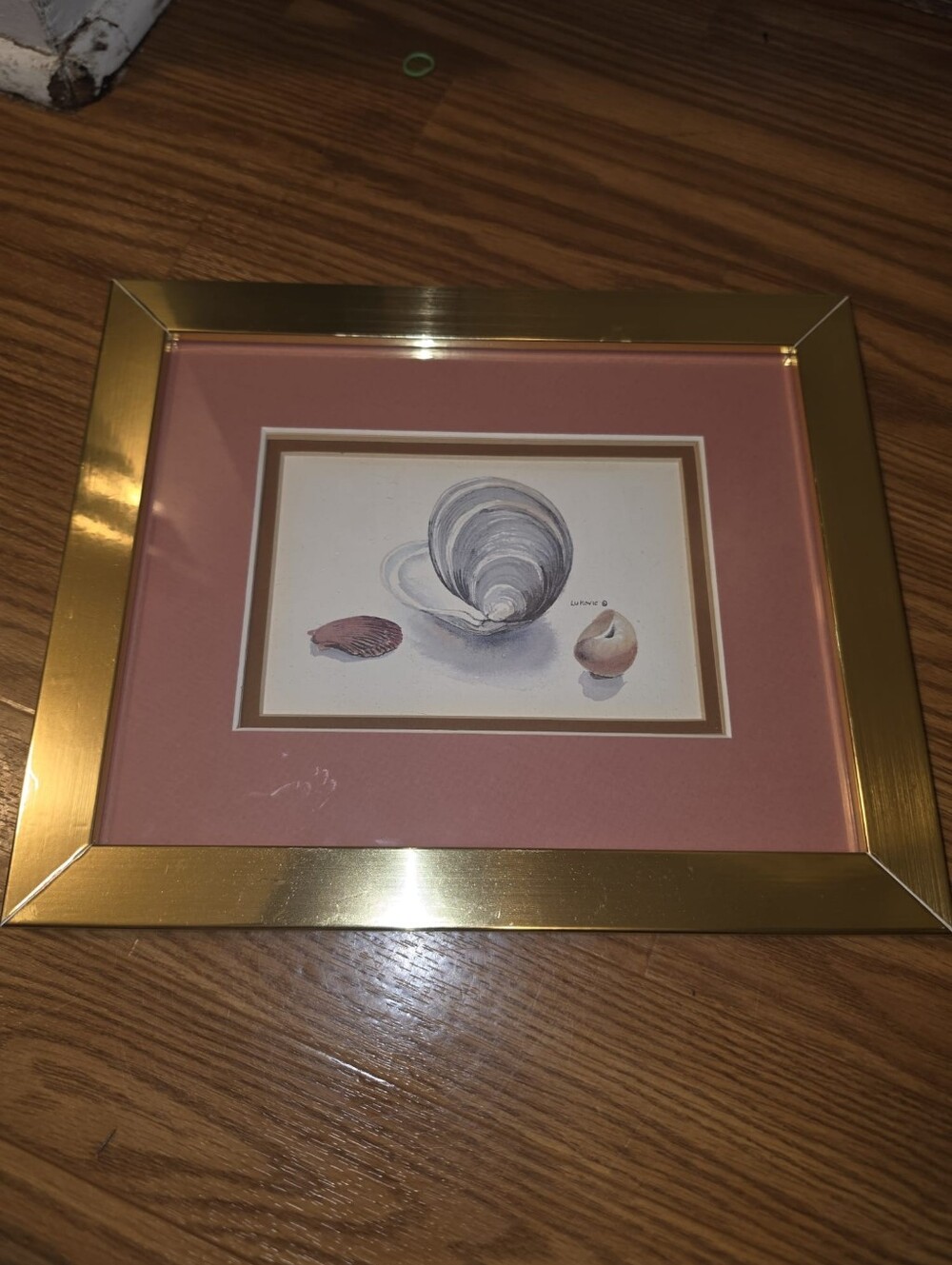 Gold Framed Shell Art Print with Pink Mat